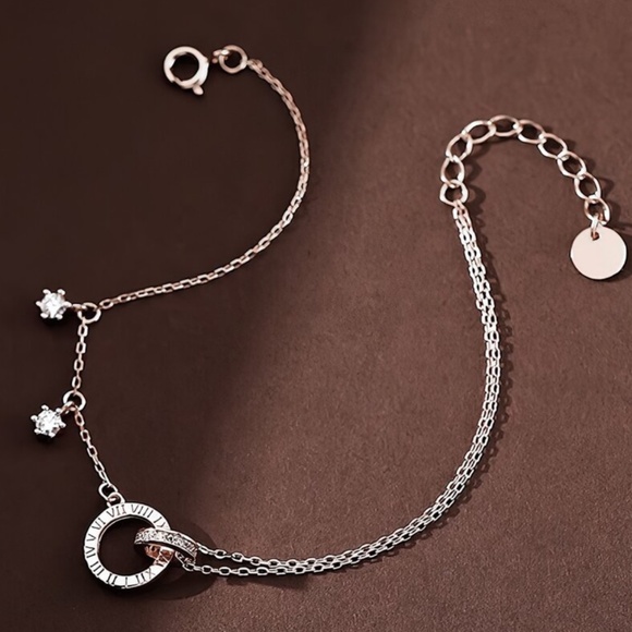 925 Sterling Silver Cubic Zirconia Double Circle Bracelet - Picture 6 of 9